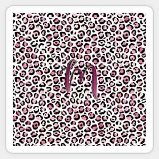 Letter M Monogram & Pink Leopard Print Sticker